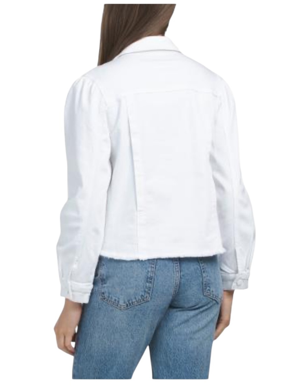 Democracy Optic White Collar Button Down Long Sleeve Cotton blend Denim Jacket - Picture 2 of 8